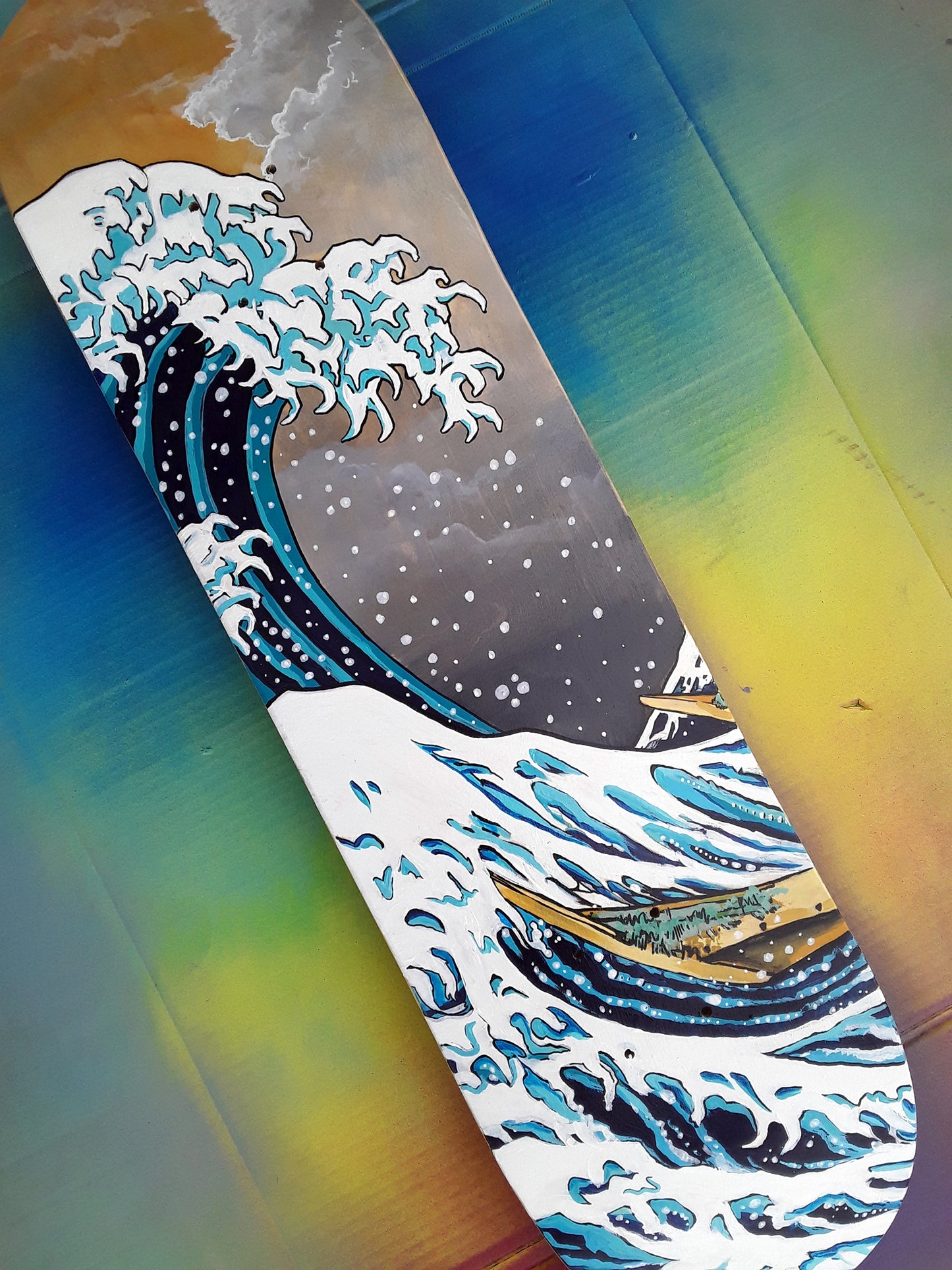 Teal Hand Painted Kanagawa Wave